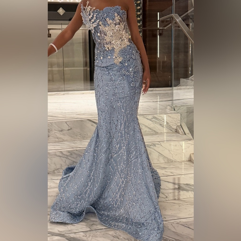 Elegant Blue Evening Gown / Prom dress custom made